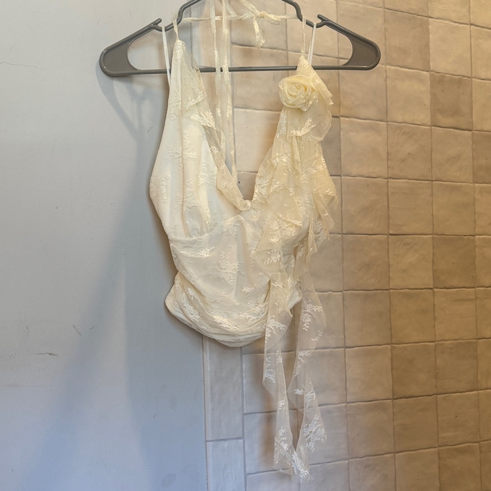 Elegant Cream Lace Halter Top